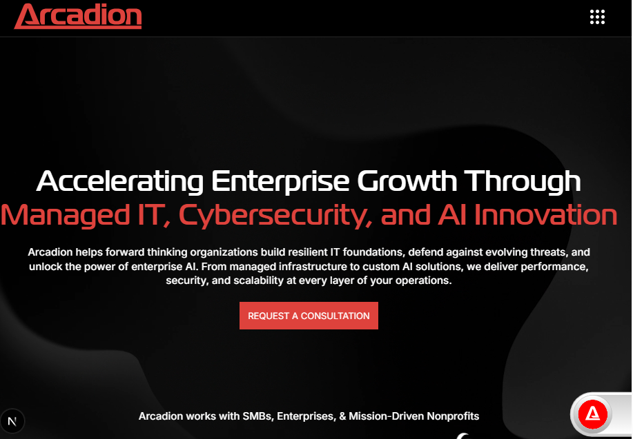 ArcoBot sitting in the corner of the Arcadion website.